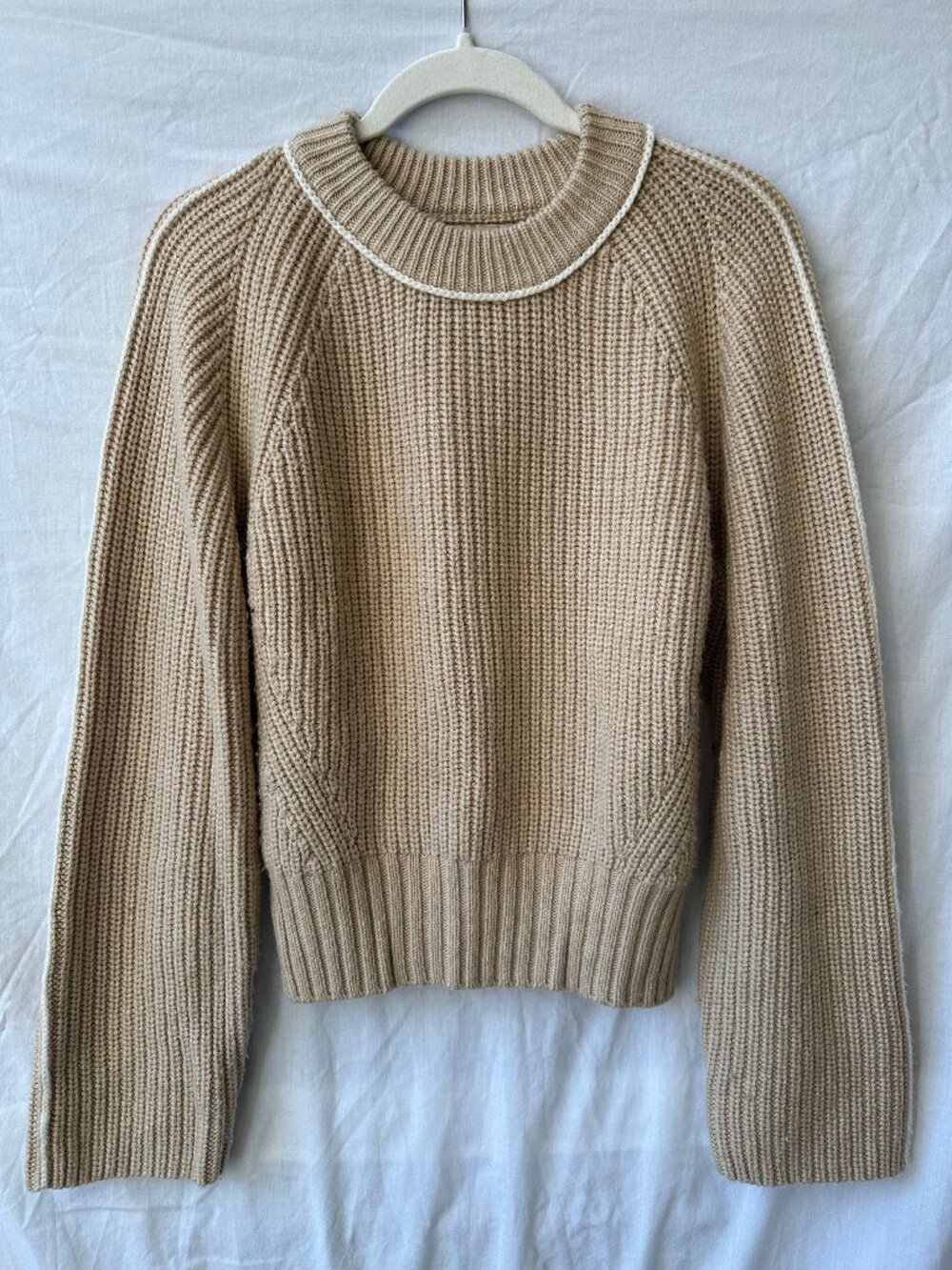 H&M Wool Blend Sweater Oatmeal with Contrast White Trim Size XS